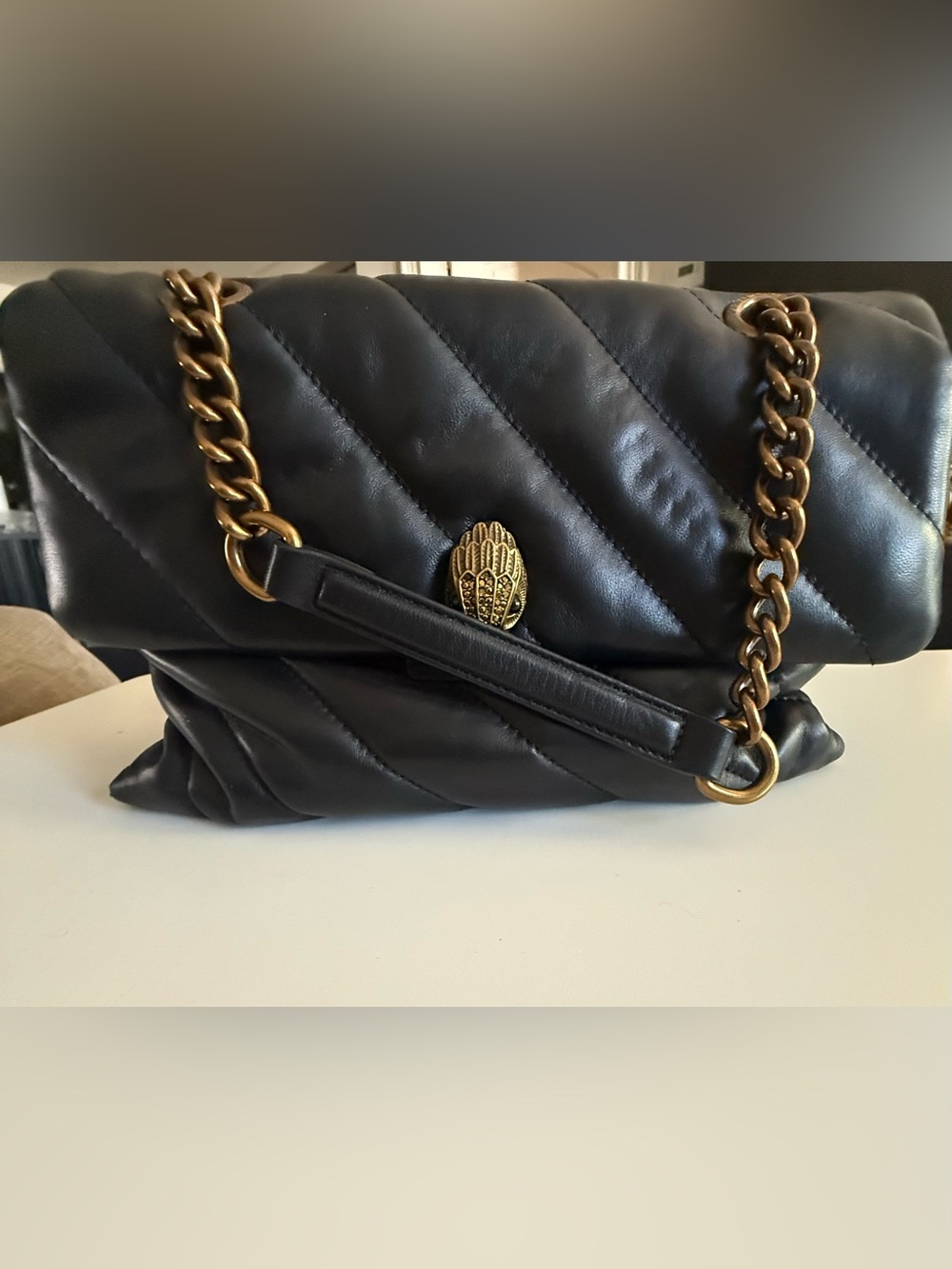 Kurt Geiger Black Quilted Shoulder Bag with Gold Chain